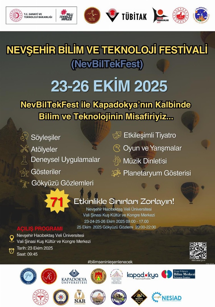 TÜBİTAK 4007 Nevşehir Bilim ve Teknoloji Festivali (NevBilTekFest) Etkinlik Takvimi Yayımlandı