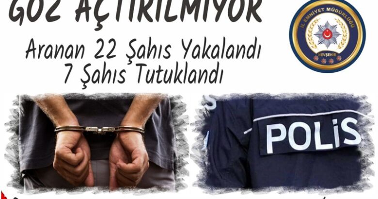  Aranan 22 Şahıs Yakalandı 7 Şahıs Tutuklandı.